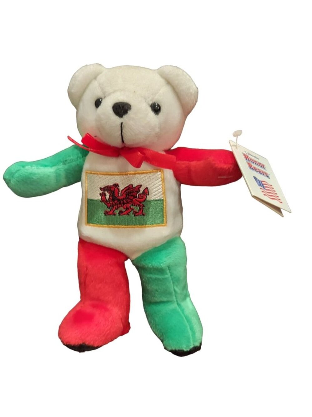 Vintage Honor Bears Plush 2002 Wales Flag White Red Green Beanie Stuffed Animal
